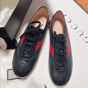 GUCCI Men 8.5G black leather FALACER BEE shoes